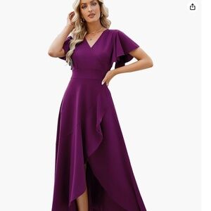 Flutter Sleeve Purple Maxi Dress with Slit